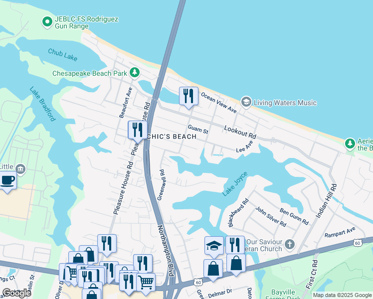 map of restaurants, bars, coffee shops, grocery stores, and more near 4533 Coronet Avenue in Virginia Beach
