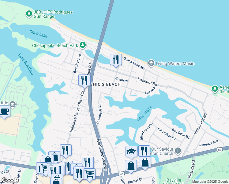 map of restaurants, bars, coffee shops, grocery stores, and more near 4533 Coronet Avenue in Virginia Beach