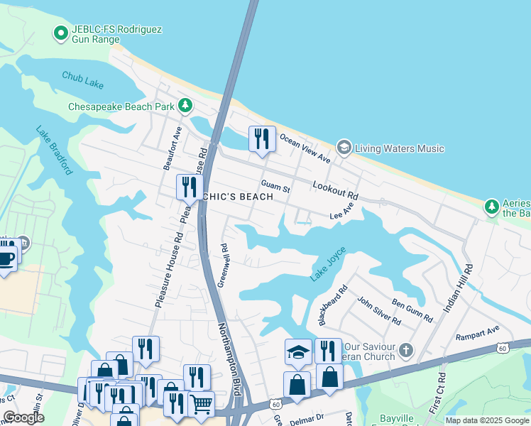 map of restaurants, bars, coffee shops, grocery stores, and more near 4533 Coronet Avenue in Virginia Beach