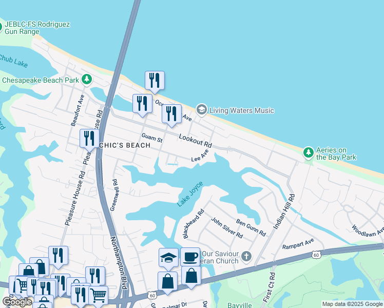 map of restaurants, bars, coffee shops, grocery stores, and more near 4428 Lee Avenue in Virginia Beach