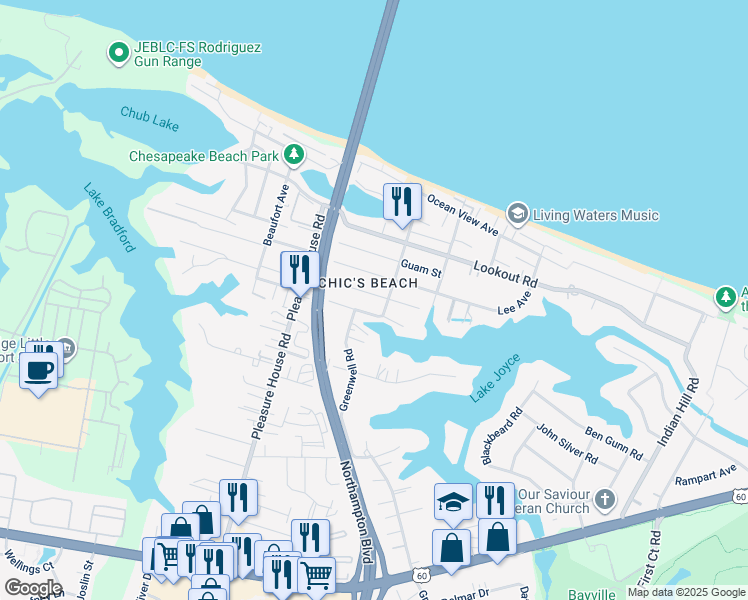 map of restaurants, bars, coffee shops, grocery stores, and more near in Virginia Beach