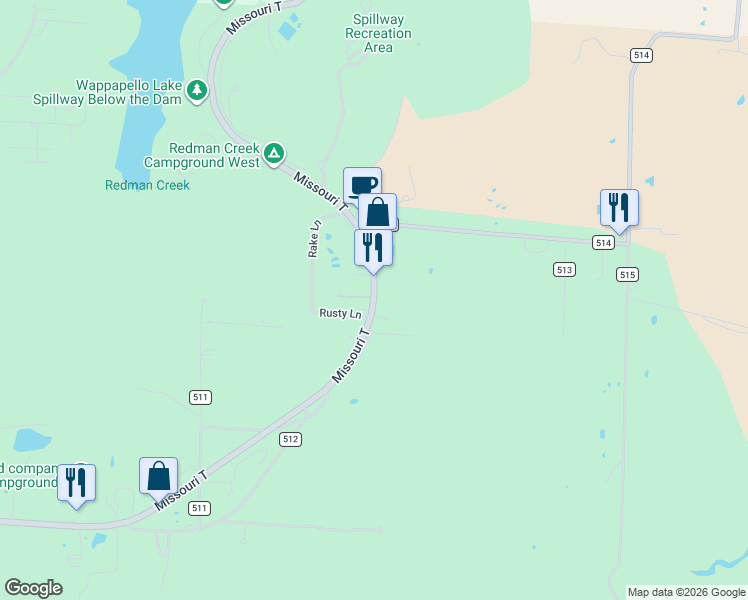 map of restaurants, bars, coffee shops, grocery stores, and more near 9782 Missouri T in Wappapello