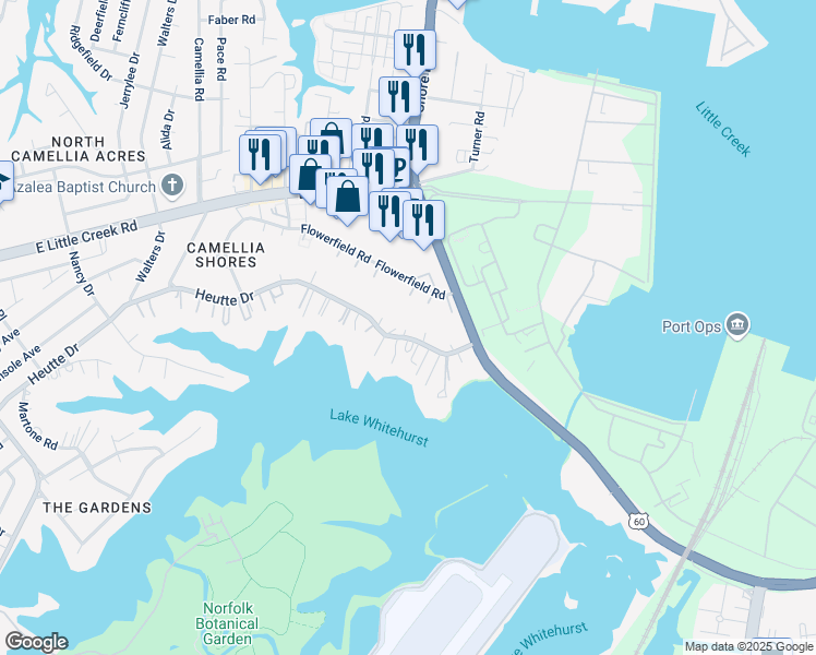 map of restaurants, bars, coffee shops, grocery stores, and more near 4226 Heutte Drive in Norfolk