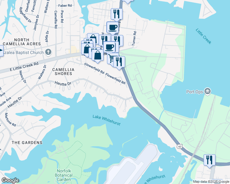 map of restaurants, bars, coffee shops, grocery stores, and more near 4226 Heutte Drive in Norfolk