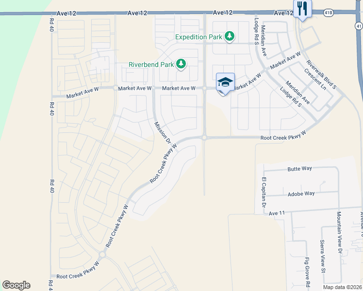 map of restaurants, bars, coffee shops, grocery stores, and more near 11230 El Capitan Drive in Madera