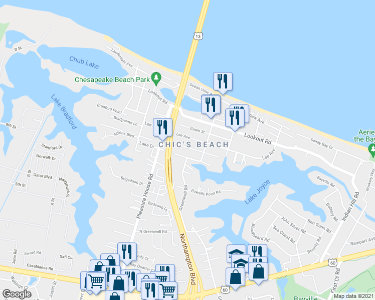 map of restaurants, bars, coffee shops, grocery stores, and more near in Virginia Beach