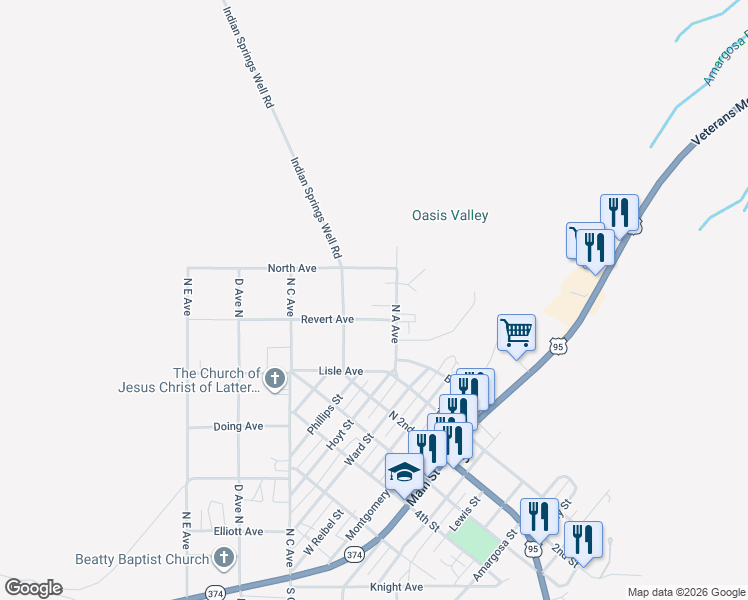 map of restaurants, bars, coffee shops, grocery stores, and more near 951 Hope Street in Beatty