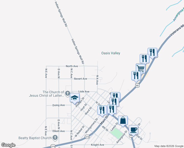 map of restaurants, bars, coffee shops, grocery stores, and more near 951 Hope Street in Beatty