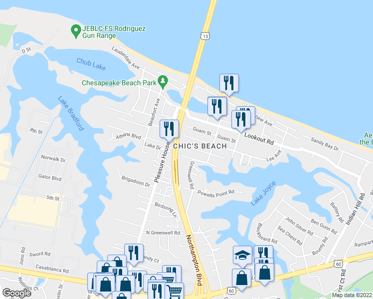 map of restaurants, bars, coffee shops, grocery stores, and more near 4633 Coronet Avenue in Virginia Beach