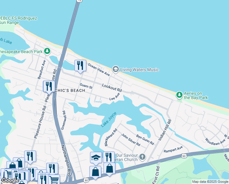 map of restaurants, bars, coffee shops, grocery stores, and more near 4443 Lookout Road in Virginia Beach