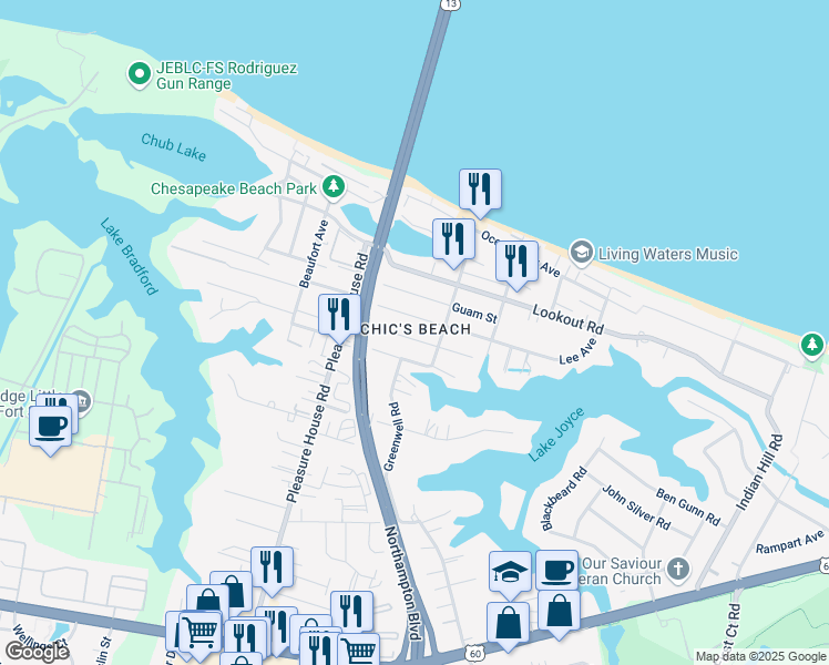 map of restaurants, bars, coffee shops, grocery stores, and more near 4620 Coronet Avenue in Virginia Beach