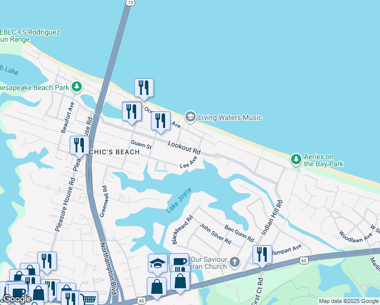 map of restaurants, bars, coffee shops, grocery stores, and more near 4443 Lookout Road in Virginia Beach