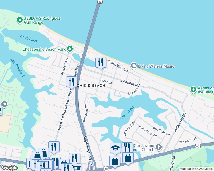 map of restaurants, bars, coffee shops, grocery stores, and more near 4500 Coronet Avenue in Virginia Beach