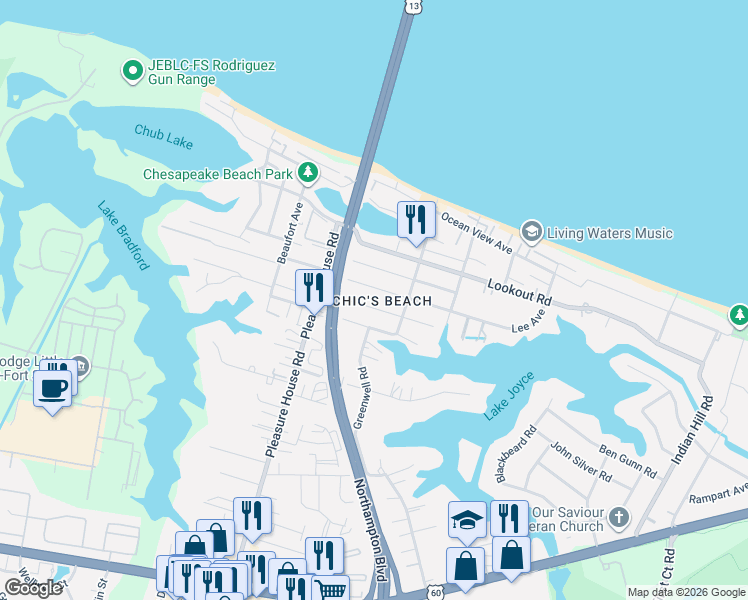 map of restaurants, bars, coffee shops, grocery stores, and more near in Virginia Beach