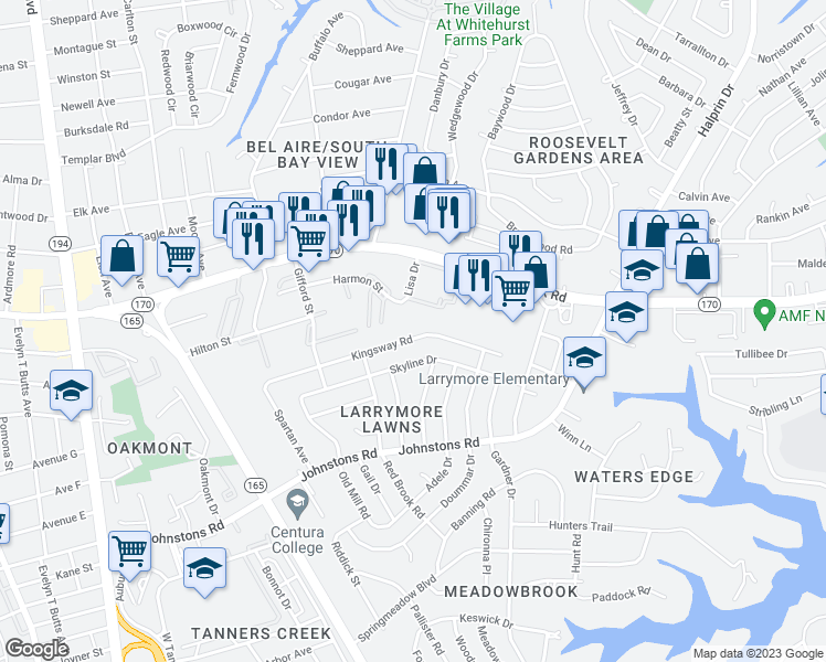 map of restaurants, bars, coffee shops, grocery stores, and more near 1715 Harmon Street in Norfolk