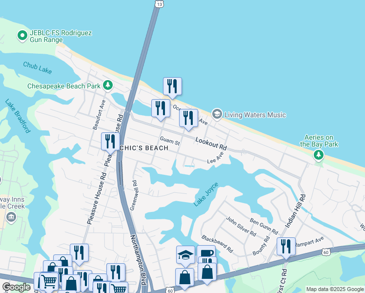 map of restaurants, bars, coffee shops, grocery stores, and more near 4492 Lookout Road in Virginia Beach