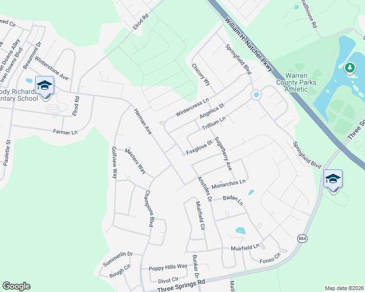 map of restaurants, bars, coffee shops, grocery stores, and more near 1076 Trillium Lane in Warren County