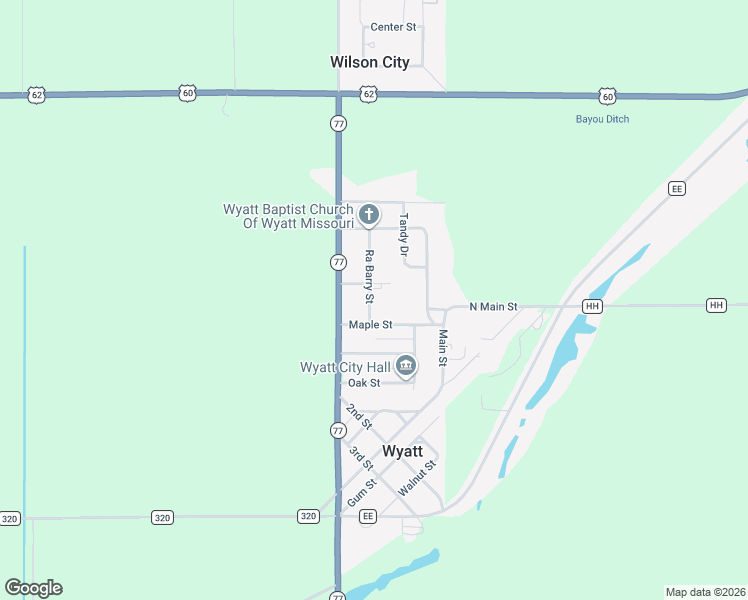 map of restaurants, bars, coffee shops, grocery stores, and more near 101-107 Elm Street in Wyatt