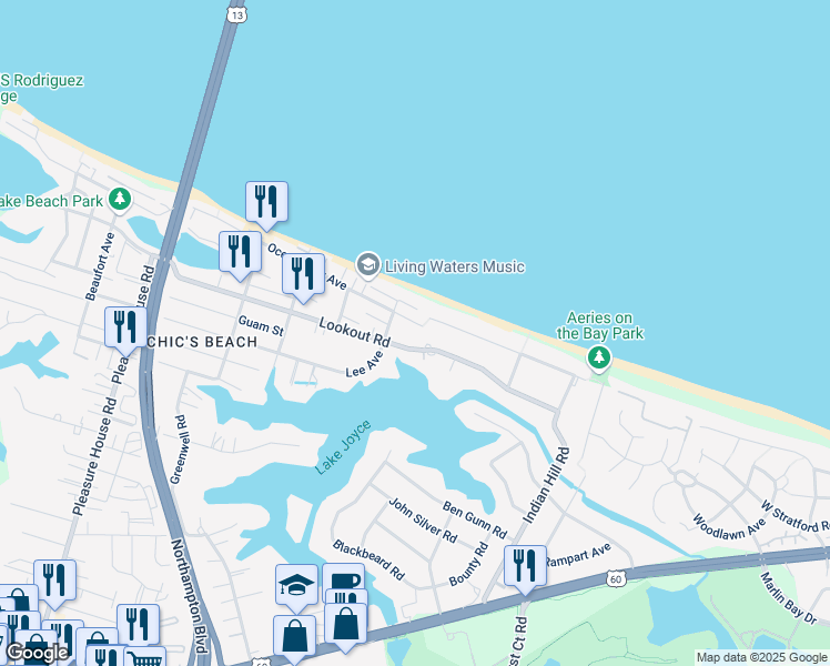 map of restaurants, bars, coffee shops, grocery stores, and more near 4407 Ocean View Avenue in Virginia Beach