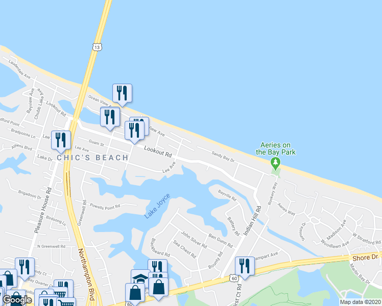 map of restaurants, bars, coffee shops, grocery stores, and more near in Virginia Beach
