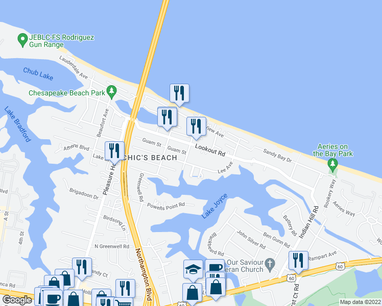map of restaurants, bars, coffee shops, grocery stores, and more near 4492 Lookout Road in Virginia Beach