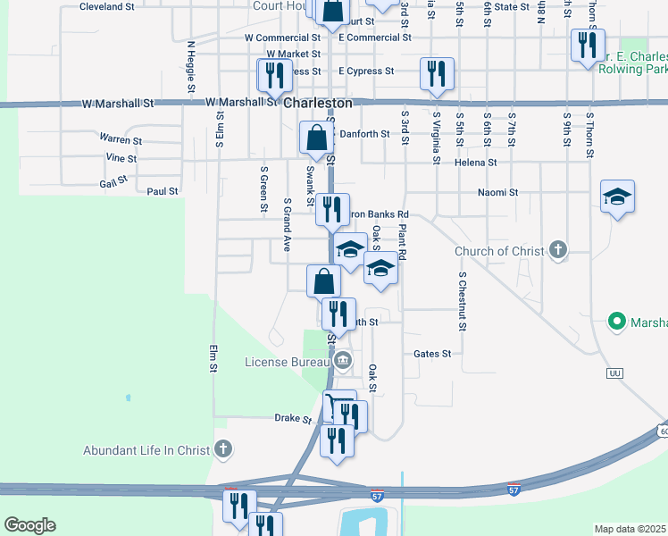 map of restaurants, bars, coffee shops, grocery stores, and more near 101 West Tom Brown Street in Charleston