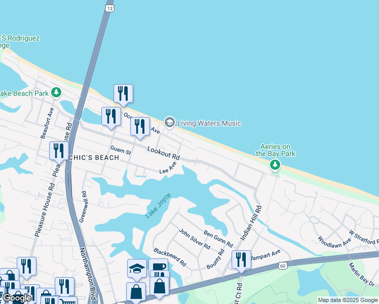 map of restaurants, bars, coffee shops, grocery stores, and more near 4409 Ocean View Avenue in Virginia Beach