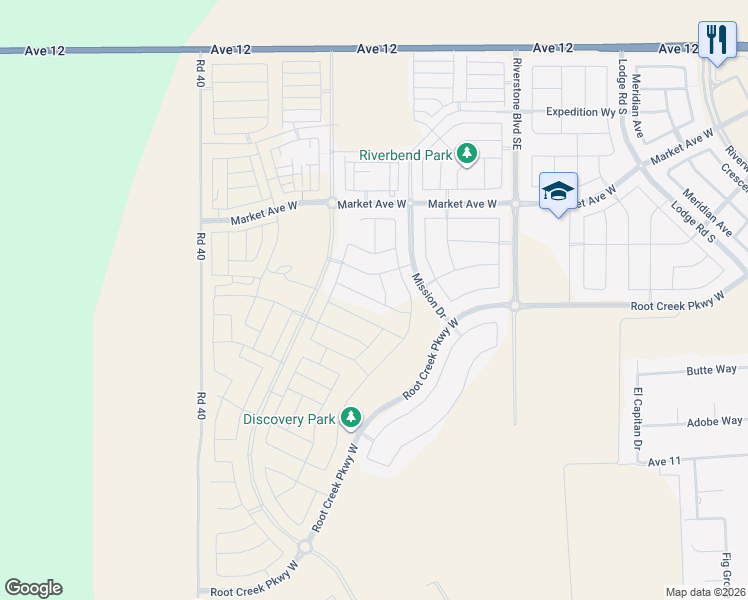 map of restaurants, bars, coffee shops, grocery stores, and more near Pinnacle Drive West in Madera County