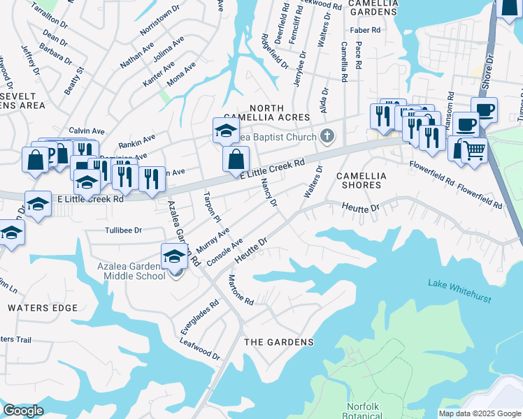 map of restaurants, bars, coffee shops, grocery stores, and more near 2757 Murray Avenue in Norfolk