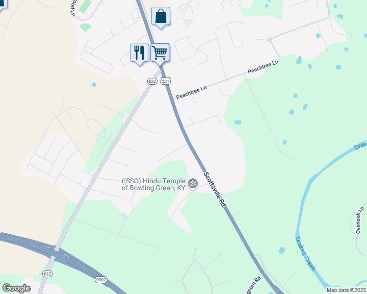 map of restaurants, bars, coffee shops, grocery stores, and more near 5893 Scottsville Road in Bowling Green