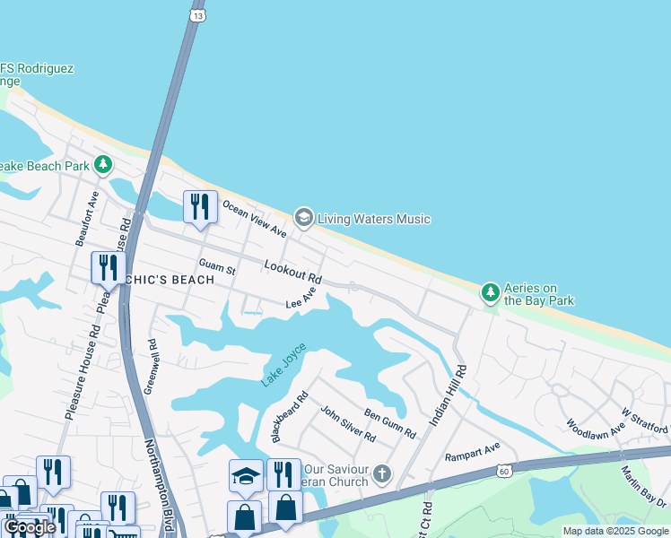 map of restaurants, bars, coffee shops, grocery stores, and more near 4413 Ocean View Avenue in Virginia Beach