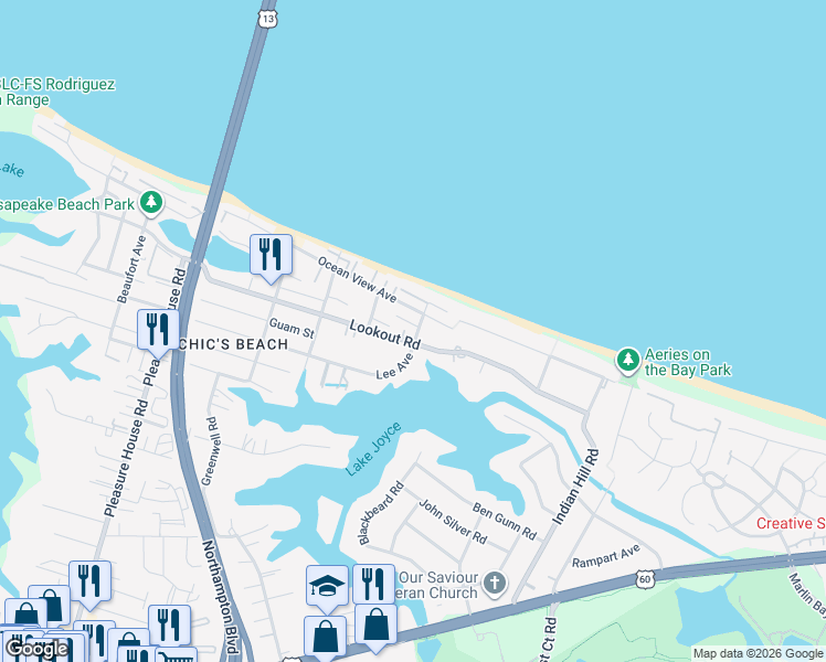 map of restaurants, bars, coffee shops, grocery stores, and more near 4429 Ocean View Avenue in Virginia Beach