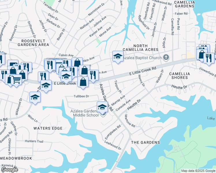 map of restaurants, bars, coffee shops, grocery stores, and more near 2517 Virginia 170 in Norfolk