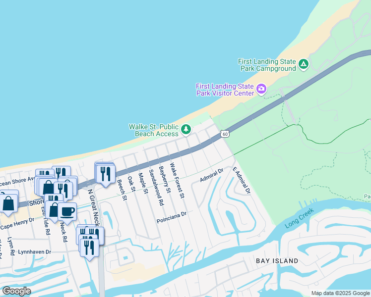 map of restaurants, bars, coffee shops, grocery stores, and more near 2314 Hatton Street in Virginia Beach