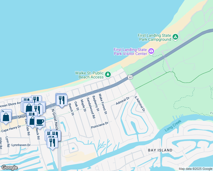 map of restaurants, bars, coffee shops, grocery stores, and more near 2314 Hatton Street in Virginia Beach