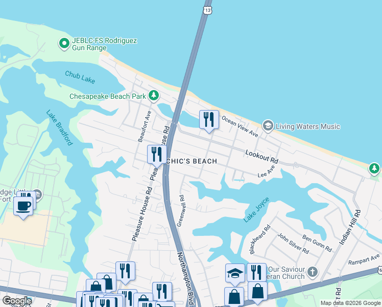 map of restaurants, bars, coffee shops, grocery stores, and more near 4637 Guam Street in Virginia Beach