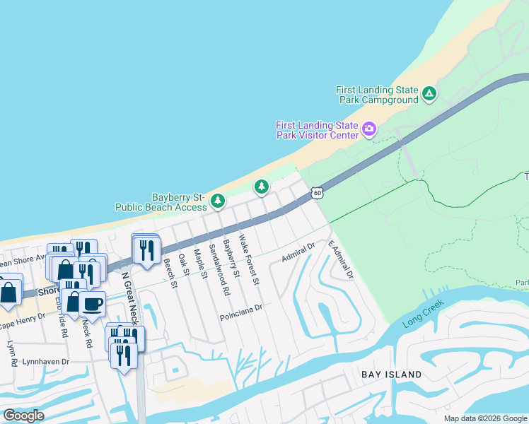 map of restaurants, bars, coffee shops, grocery stores, and more near 2314 Hatton Street in Virginia Beach