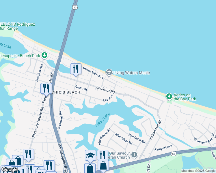map of restaurants, bars, coffee shops, grocery stores, and more near 4458 Lauderdale Avenue in Virginia Beach