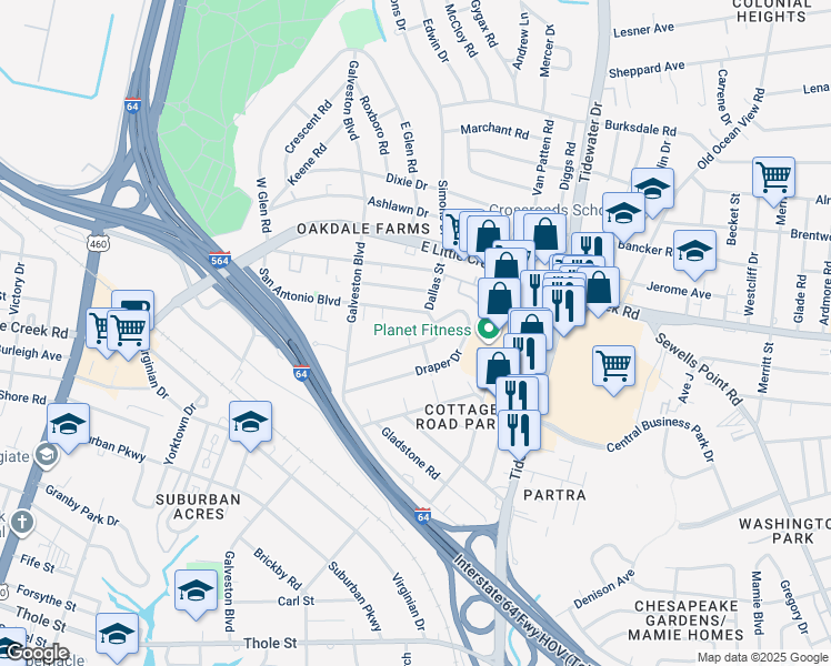 map of restaurants, bars, coffee shops, grocery stores, and more near 428 Macdonald Crescent in Norfolk