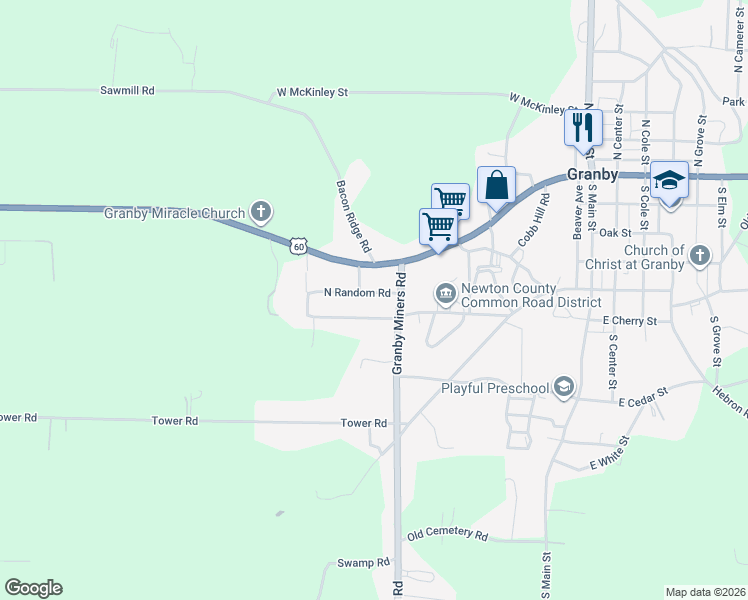 map of restaurants, bars, coffee shops, grocery stores, and more near 600-768 N Random Rd in Granby
