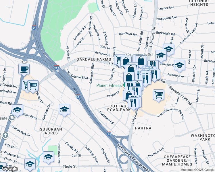 map of restaurants, bars, coffee shops, grocery stores, and more near 428 Macdonald Crescent in Norfolk