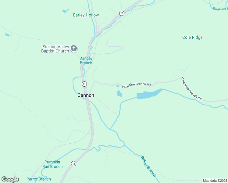 map of restaurants, bars, coffee shops, grocery stores, and more near 306 Valentine Branch Road in Cannon