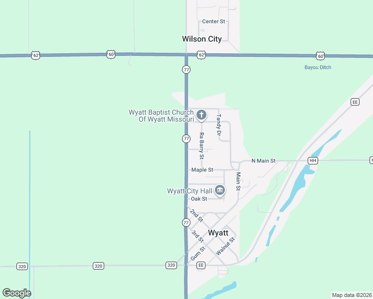 map of restaurants, bars, coffee shops, grocery stores, and more near 101 Elm Street in Wyatt