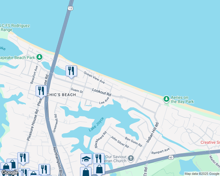 map of restaurants, bars, coffee shops, grocery stores, and more near 4429 Ocean View Avenue in Virginia Beach