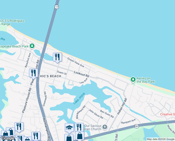 map of restaurants, bars, coffee shops, grocery stores, and more near 4429 Ocean View Avenue in Virginia Beach