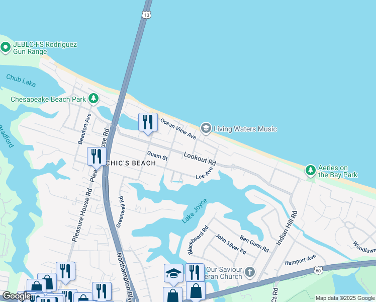 map of restaurants, bars, coffee shops, grocery stores, and more near 4470 Lauderdale Avenue in Virginia Beach