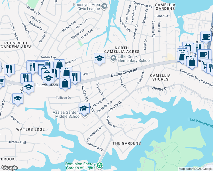 map of restaurants, bars, coffee shops, grocery stores, and more near 2741 Greendale Avenue in Norfolk