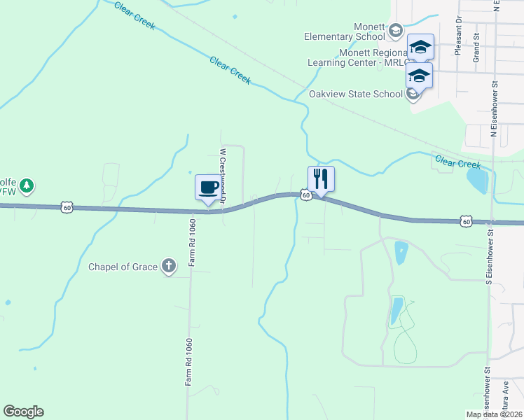 map of restaurants, bars, coffee shops, grocery stores, and more near 17 Apple Blossom Lane in Monett