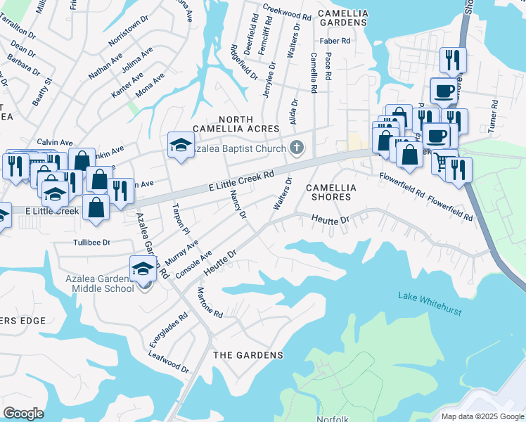 map of restaurants, bars, coffee shops, grocery stores, and more near 2937 Murray Ct in Norfolk