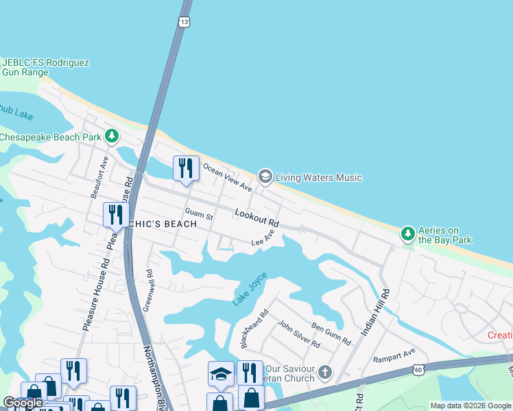 map of restaurants, bars, coffee shops, grocery stores, and more near 4470 Lauderdale Avenue in Virginia Beach